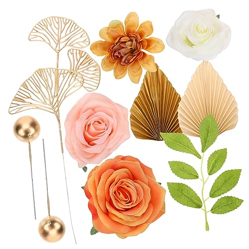 OUNONA 1 Juego Decoración de Tartas Bohemia Doradas y Flores Artificiales para Cumpleaños y Bodas Accesorios de Fiesta Elegantes y