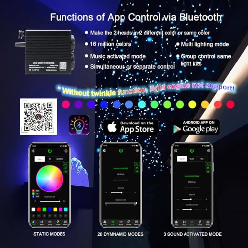 Image of AKEPO 32W Dual-Head Dual-Color Fiber Optic Light Engine, APP Control + Same or Different Color + Music Activated+28-Key Remote for Fiber Optic Star Ceiling