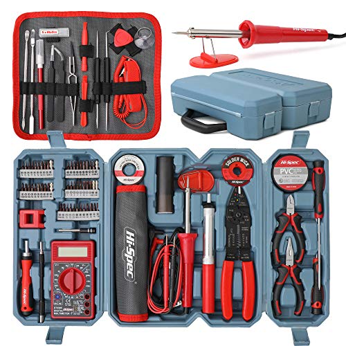 Hi-Spec Juego de Herramientas de - 90 Piezas - Para La Reparación de Soldadura y Electrónica Con Multímetro. Para Computadoras, Ordenadores Portátiles, Artefactos, Drones, Teléfonos Móviles, y Otros Cover