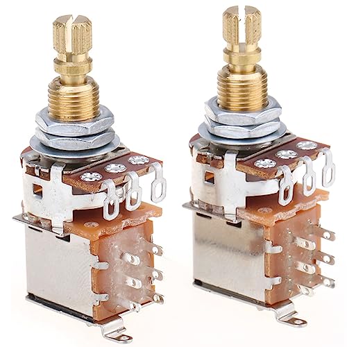 Musiclily Pro Brass Full Metric Sized Control Pots B250K Push/Push Linear Taper Potentiometers for Guitar(Set of 2)