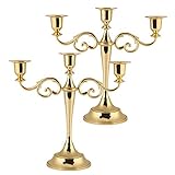 ZJchao 3 Arms Candle Holder, 2 Pcs Metal Gold Silver 3 Branches Candle Stick Stand European Style Candelabra for Dinner Wedding Home Decor (Gold)