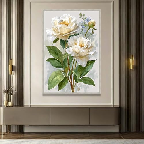 Tableau sur toile pivoines blanches d'exception cadre 80x110cm - 4