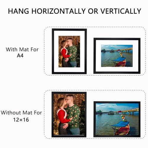 Black Wooden Picture Frame 12x16 with Mount for A4 print, Set of 2,12x16 Inch - Image 2