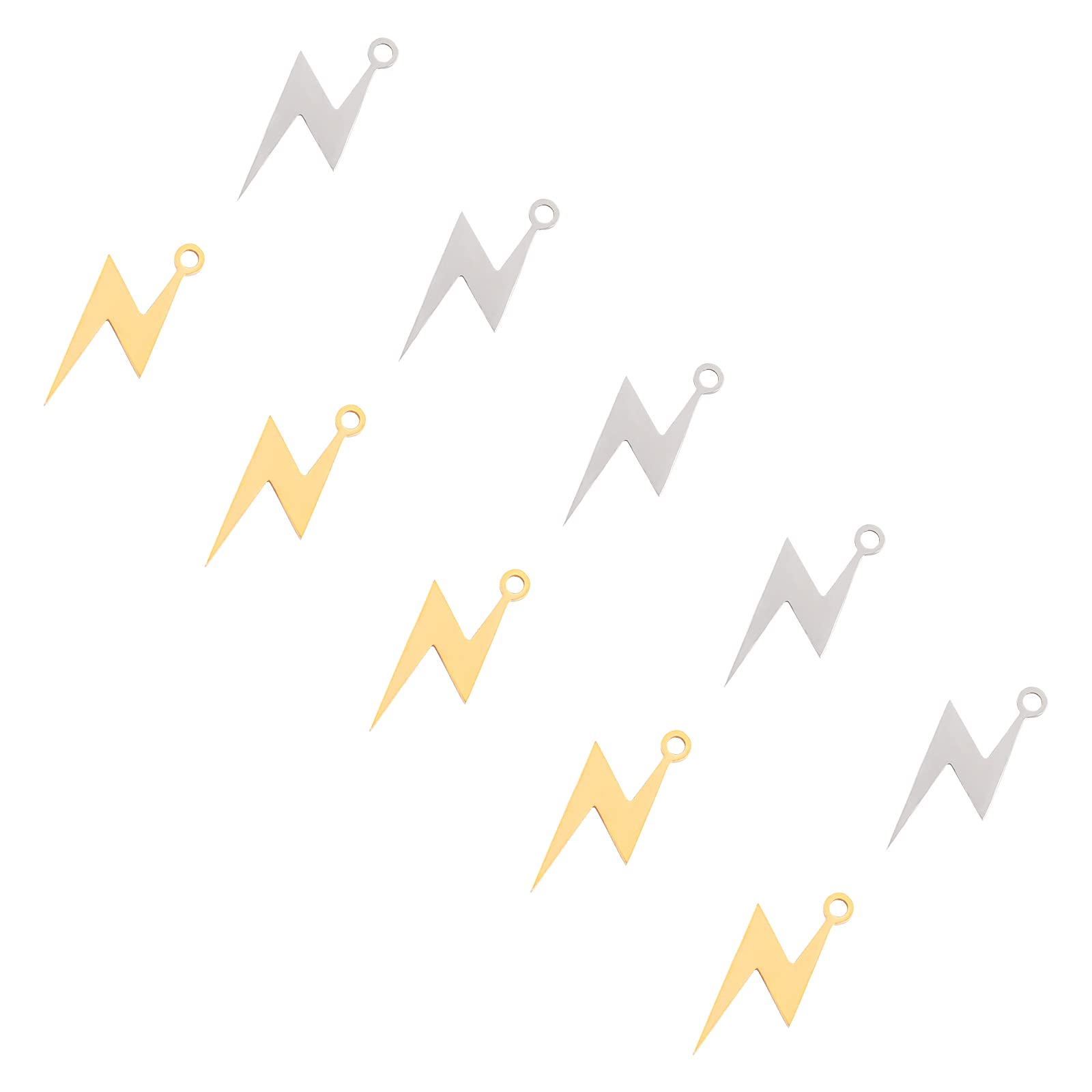 UNICRAFTALEUNICRAFTALE 2 Colors Lightning Charms 12pcs Stainless Steel Lightning Bolt Pendants Lightning Charm Flash Pendants for DIY Earring Bracelet Necklace Jewelry Making 1.2mm Hole