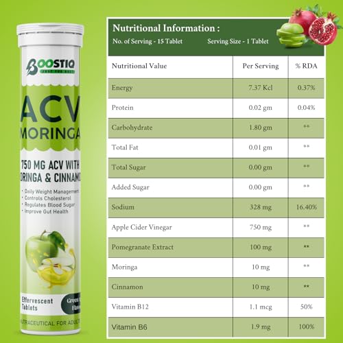 Image of Green Apple ACV Moringa Effervescent Tablets | Apple Cider Vinegar with Moringa & Cinnamon | Green Apple Flavor | Nutraceutical Drink Tablets | Pack of 2