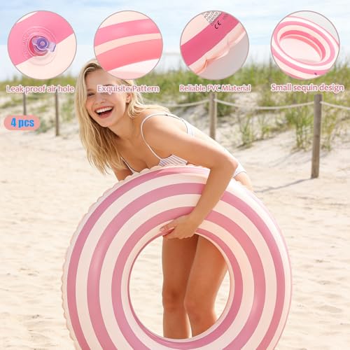 4 Pack Pool Floats for Adults Pool Swim Tubes Rings(35 inch) - 4Pcs Inflatable Big Floaties Beach Swimming Rings for Adults Raft Floaties Summer Water Fun (Pink Circle) - image 4