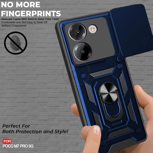 Image of Armor Bumper Back Cover Case for Poco M7 Pro 5G | Rotating Camera Cover, Ring Holder & Kickstand | Heavy Duty & 360 Degree Protection Poco M7 Pro 5G Back Cover (Blue)