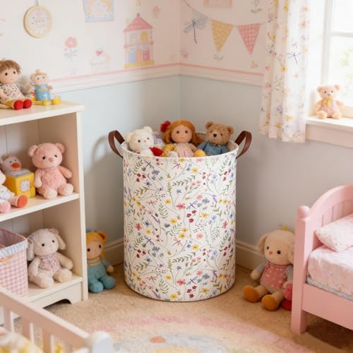 Image of Flower Laundry Hamper,Nursery Hampers,Waterproof folding Boho Flower Plants Kid Laundry Hamper with Handle,Clothes Organizer Basket,Gift Baskets,Room Decor(Butterfly flowers)