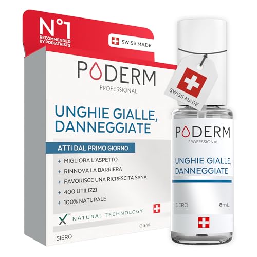 PODERM - Unghie Gialle e Danneggiate - Migliora l'aspetto dell'unghia - Schiarisce, Liscia e Nutre l'unghia - Ingredienti al 100% Naturali - Cura per mani e piedi | Facile e Veloce | Swiss Made
