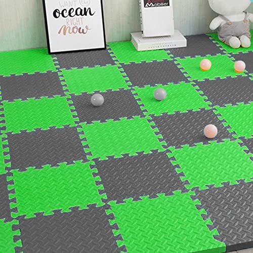 Image of Puzzle Flooring || Kids Interlocking Play mat || Baby Play Mat || Play mats for Kids || 12 MM Thick (4 Tiles - 16 Square Feet, Green Grey)