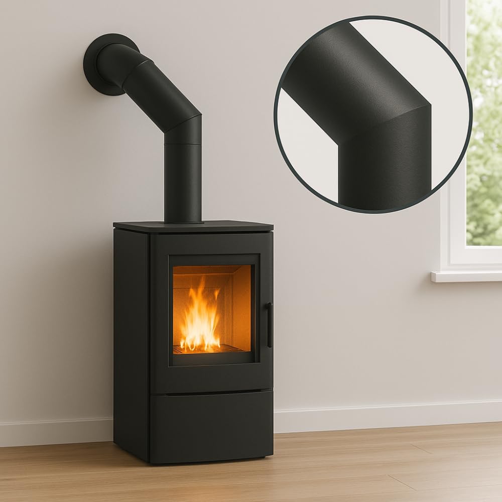 FORTUNATO Curva 45° per Stufa a Pellet e Legna, Acciaio al Carbonio 2 mm, Verniciatura Siliconica, Diametri 150-180 mm (Ø 150 mm)