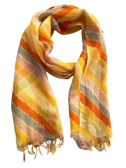 Image of Women's Cotton Blend Striped Print Dupatta with 2.20 Meters | Women's cotton printed dupatta with tassels