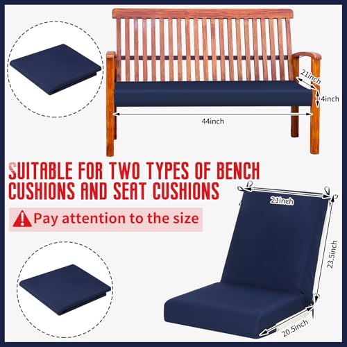 Image of Tudomro 4 Pcs Outdoor High Back Chair Cushion Covers (Not Includes Cushion) Waterproof Patio Replacement Rocking Chair Slipcover Seat Pad Cover with Tie for Furniture (Navy Blue,44'' X 21'')