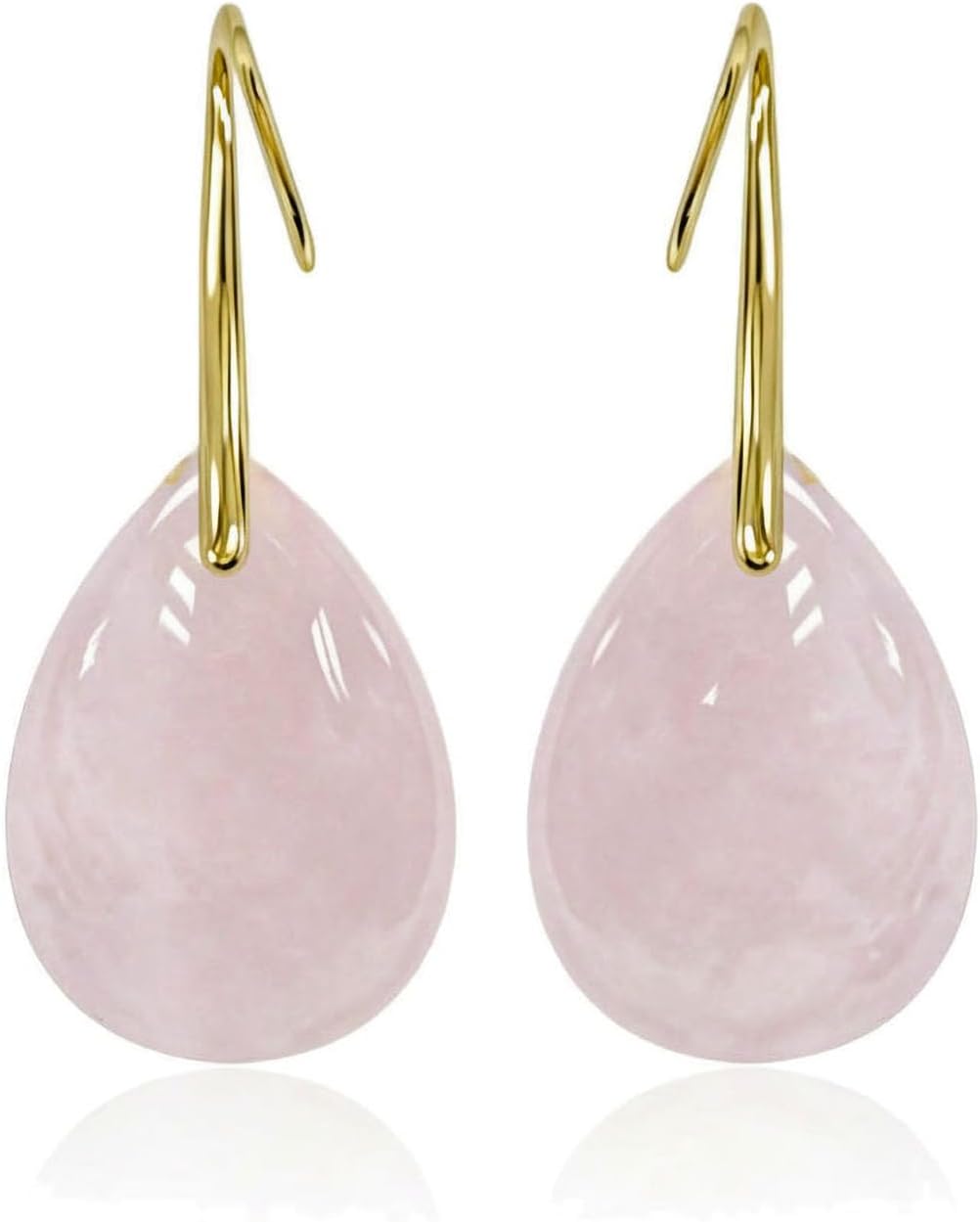 Rose Quartz Earrings, Teardrop Dangle Earrings with Gold Tone Ear Hook, Boho Pink Jewelry for Women