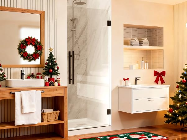 Fully Frameless Pivot Shower Door with 5/16"(8mm) Tempered Glass?Hinged Single Swing Shower Door by Easy Clean Coating Glass, Matte Black (24" × 72", Matte Black)