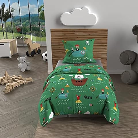 Housse de Couette Pirates Vert - Soleil d'ocre Cover