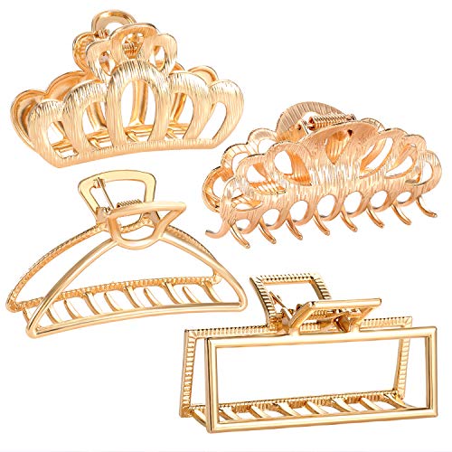 BSJELL 4 Pack Hair Claw Clips Metal Non Slip Strong Hold Hair Jaw Clip for Thick Hair Women Girls