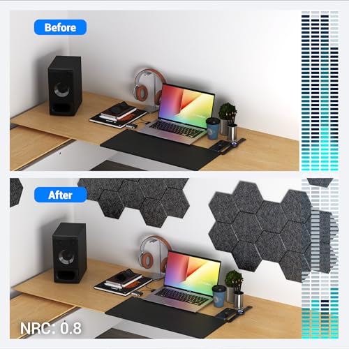 Image of Acoustic Panels, Magrowill 12-Pack Soundproof Wall Panels 14 X 12 X 0.4 Inches, Sound Absorbing Panels with Full Self-Adhesive, Interior Wall Decor Felt Tiles Board