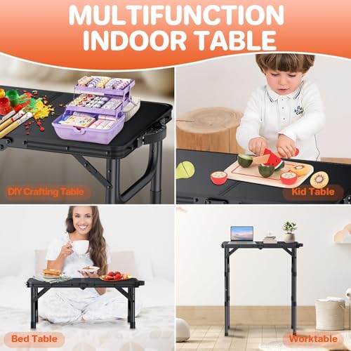 FUNYKICH Mesa de Camping Plegable Pequeña 2ft (22.8" Lx15.7" W), Mesa de Picnic Portátil con 3 Alturas Ajustables, Ligera de Aluminio para Exterior, con Asa, Negra miniatura 5