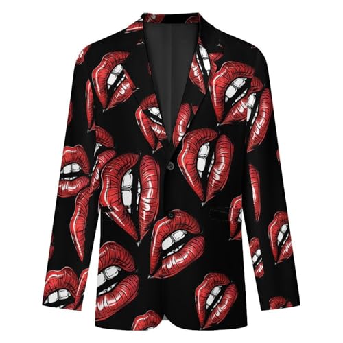 Vintage Red Lips Print Men's Suits Dress Business Formal Suit Print Jackets Coat for Wedding Party4
