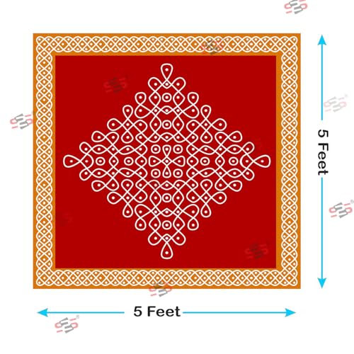 Image of S2S Kolam Muggu Backdrop Cloth | for Pooja, Traditional, Background Decoration Cloth | Curtain Cloth for Festival Fabric 5 Feet Height & 5 Feet Width