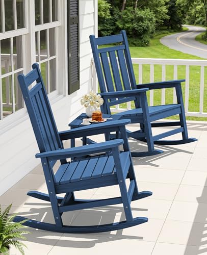 Image of KINGYES Oversized Outdoor Rocking Chair, HDPE Patio Rockers, Blue