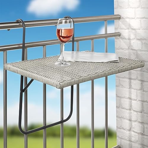 Table suspendue de balcon pliable gris rotin 60x40cm meuble extérieur