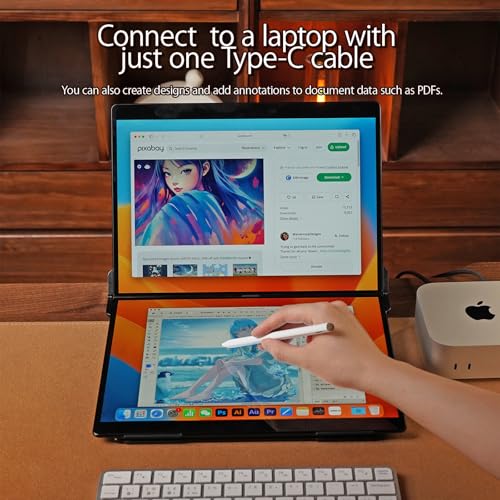 Image of EHOMEWEI X2 Air Touchscreen Portable Dual Monitor 2.8K 90Hz QLED with Stylus Pen 14.2 inch*2 IPS 2520 * 1680 Display, 400 Nit Brightness 1500:1, 100% sRGB, for Office /Home /Travel Laptop Extender Screen