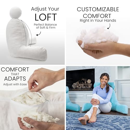Image of Husband Pillow XXL The Original for Adults - 30 inch Tall Backrest for Sitting Up in Bed - Firm Support Reading, Bed Rest Pillow for Adult, Neck Roll, Removable Cover - TV - Carolina Blue