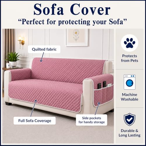 Image of STITCHNEST 'Airsoft Range Series' Solid Quilted Velvet Sofa Cover for 1 Seater | Premium Soft Velvet Sofa Protector | Peach Diamond Quilted Design with Armrest Pockets | Furniture Cover