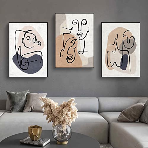 Affiche Abstrait Minimaliste Ligne Autoportrait Toile Peinture pour Salon 40x60cm