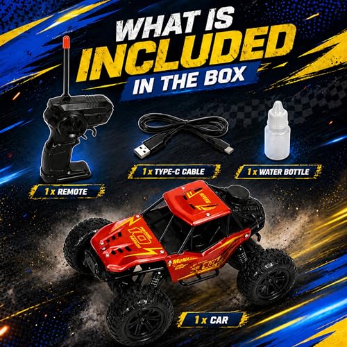 Image of RC Rock Crawler 2WD | Off-Road Monster Truck with Real Smoke Effect, Alloy Body & Rechargeable Battery | Durable Suspension | RC Car for Kids 4+ & Adults | Dark Red