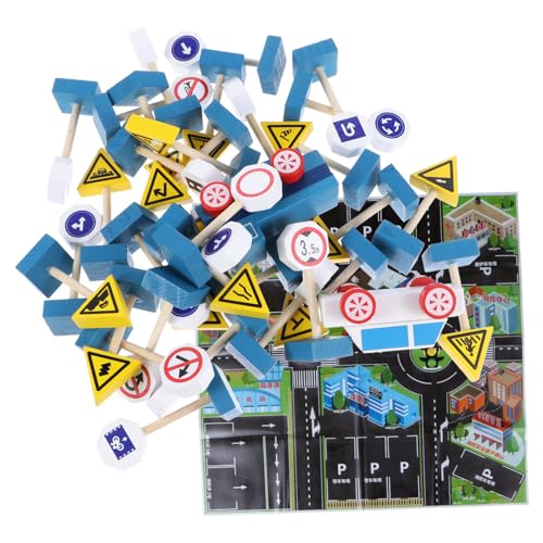 Jeu éducatif de panneaux de circulation en bois avec petites voitures et carte