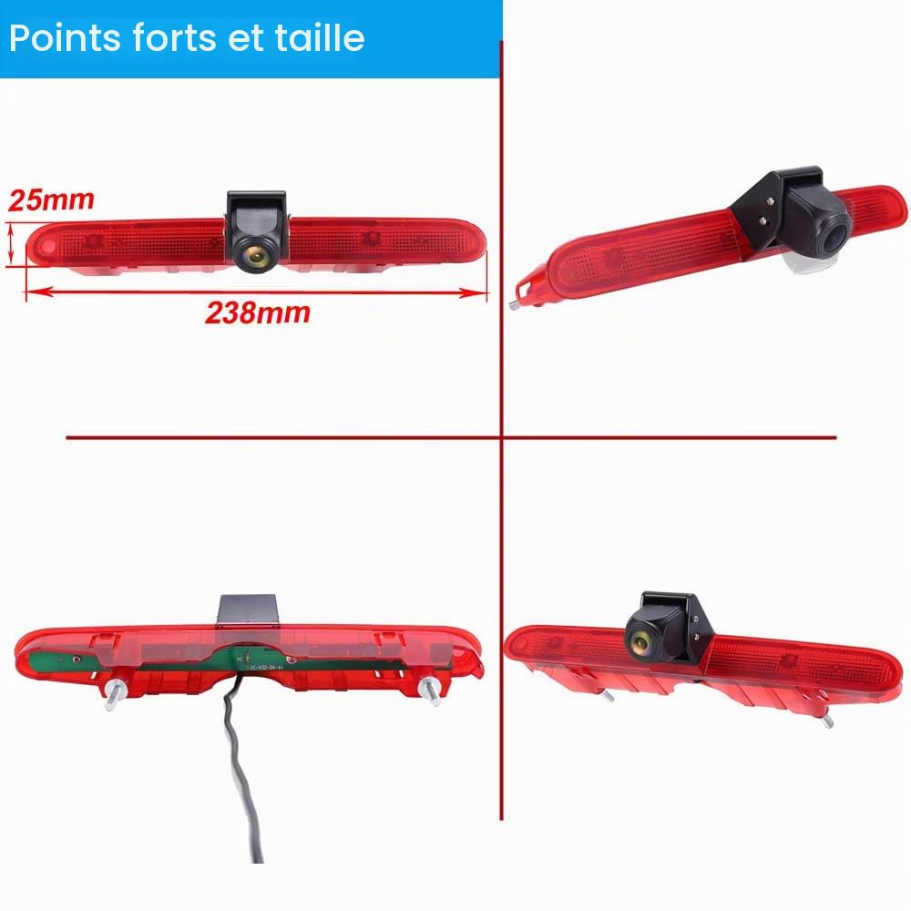 Caméra de recul HD pour feu stop avec moniteur de rétroviseur de 7 pouces, vision nocturne, caméra de recul de rechange pour Fiat E-Doblo 2022/Peugeot Partner 2 II Tepee Rifter/Citroën Berlingo 3 III