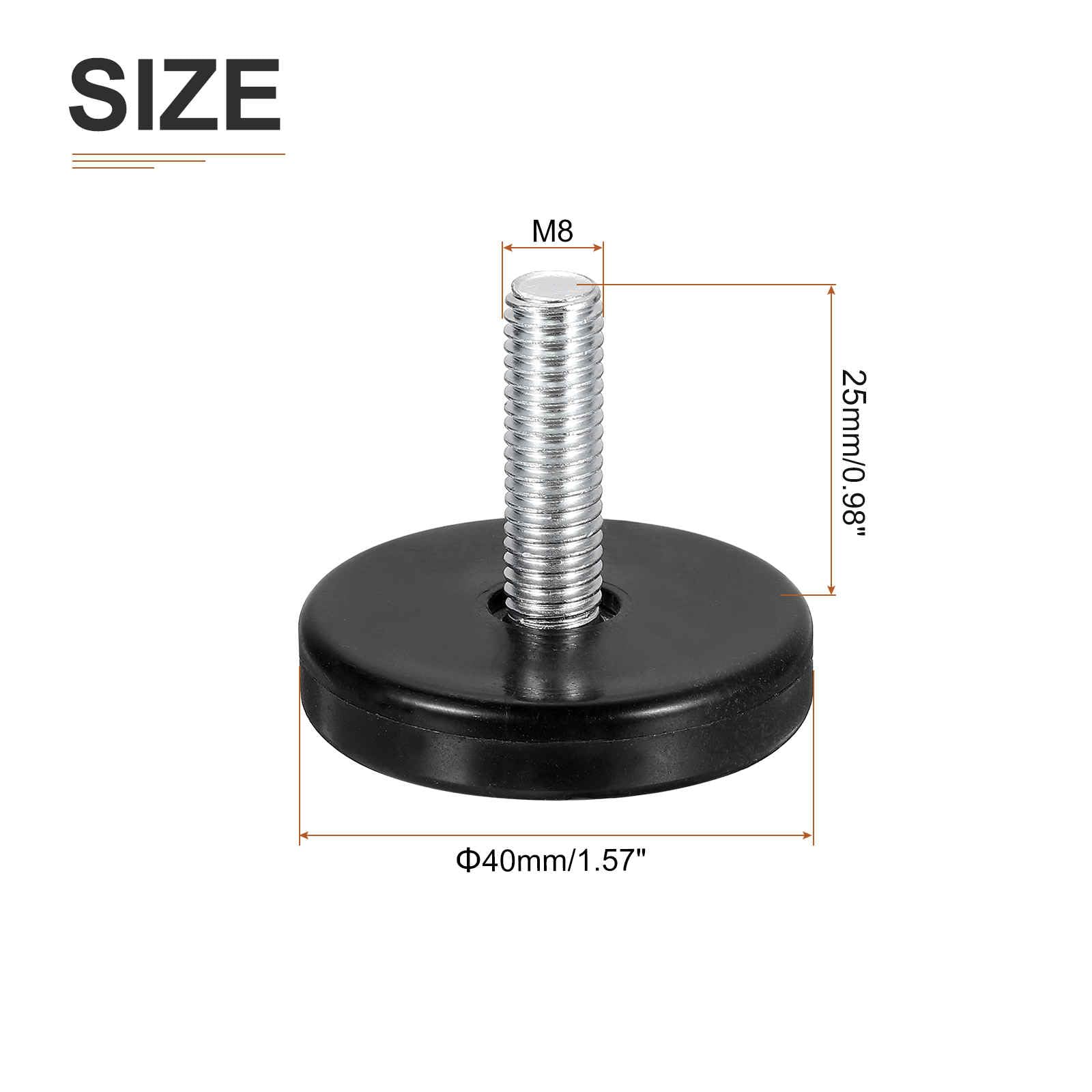DTGN M8x25x40mm(DxLxOD) Screw on Furniture Glide Leveling Feet, 4Pack, Good for Furniture - Image 2