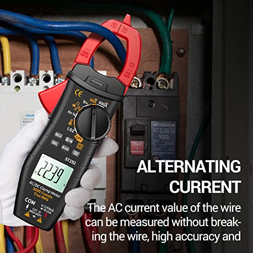 Image of Jadeshay ST192 Clamp Multimeter, 6000 Counts True RMS AC /DC Voltage & Current Tester with Backlit LCD, No Battery Included