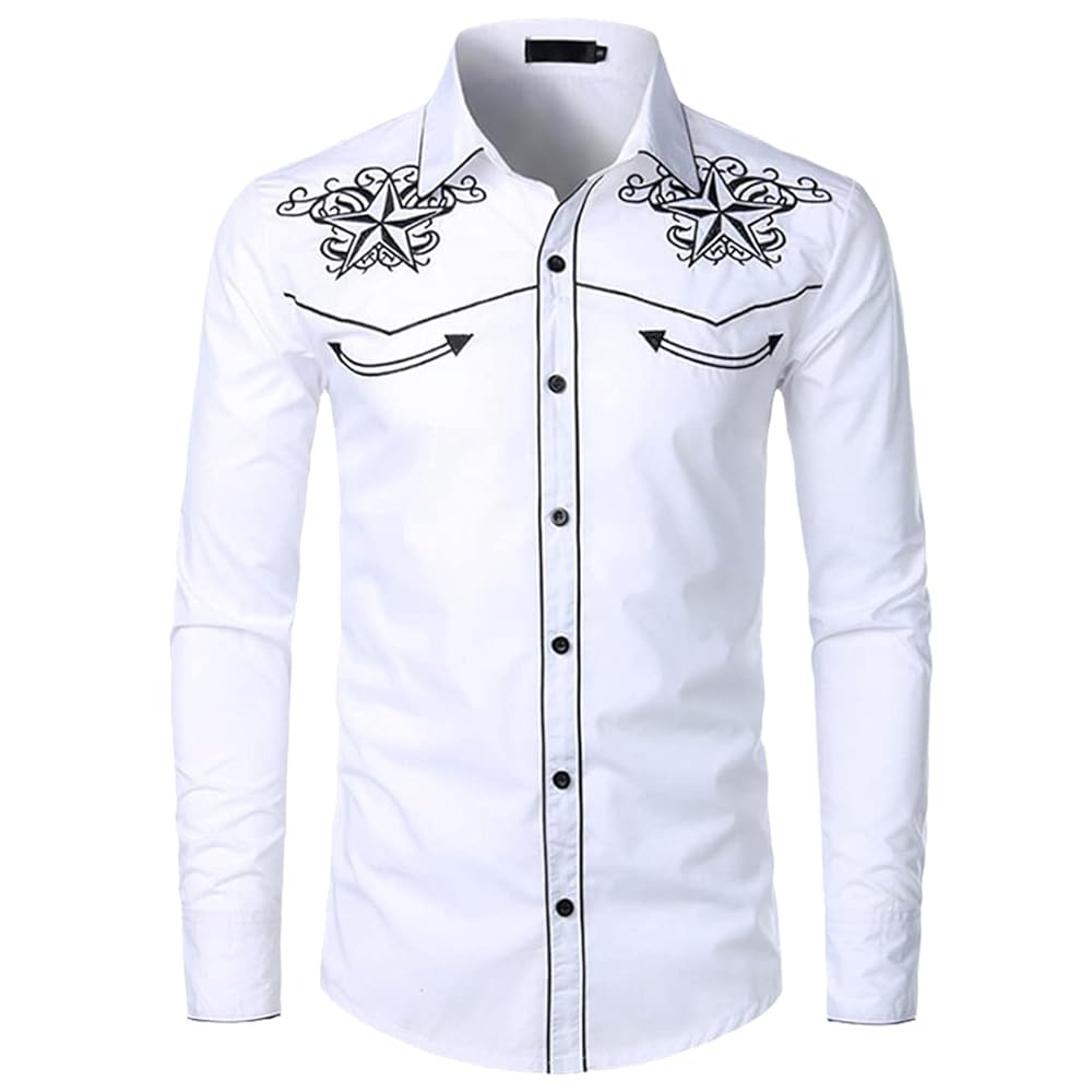 Men Design Embroidery Slim Fit Casual Long Sleeve Shirts For