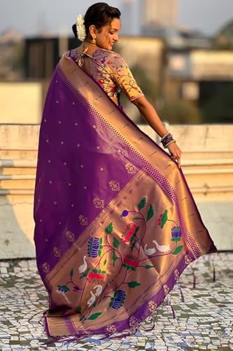 Image of SGF11 Women's Paithani Soft Lichi Silk Kanjivaram Sarees With Blouse Piece