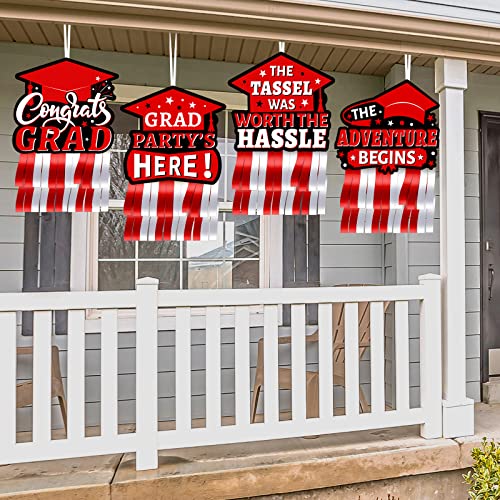 Cindeer 4 Sets Red Black and White Graduation Party Decorations 2025, Congrats Grad Class of 2025 Graduation Hanging Streamers Grad Hat Decor for Graduation Party Supplies