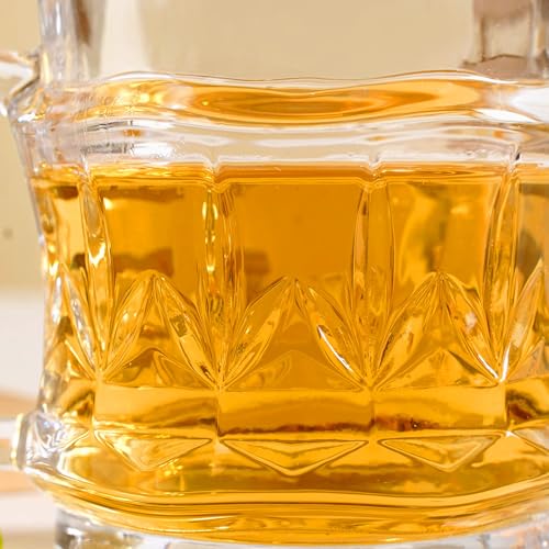 Image of Nestasia Transparent Glass Tea Cups Set of 6 (165ml Each) - Dishwasher Safe & 100% Food Safe Coffee Cups with Handle for Coffee, Tea, Hot & Cold Beverages | Vintage Cut Texture Design