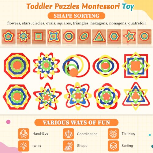 Image of 10 Pack Montessori Toys, Toddler Toys Puzzles Wooden Shape Sorting Puzzle Sensory Toy Preschool Learning Educational Autistic Developmental for Girls Boys Birthday Gifts