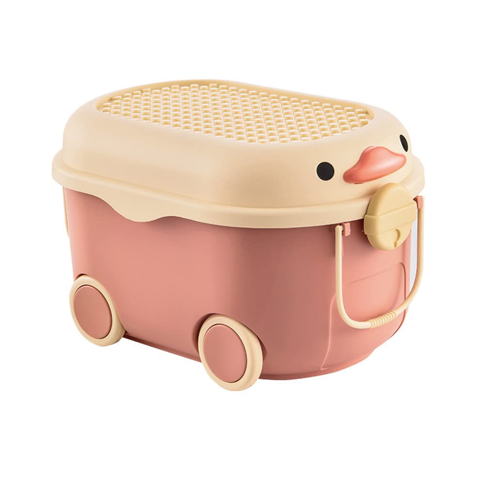 VVANY Children's Toy Storage Box Stackable Toy Organizer with Wheels and Handle (Hawthorn Red)