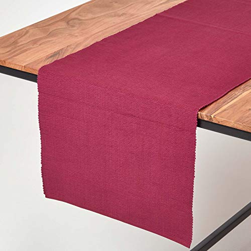 HOMESCAPES Weinroter Tischläufer gerippte Baumwolle 44x178 cm, Läufer für Esstisch, Tischläufer waschbar & pflegeleicht – Ansicht 1
