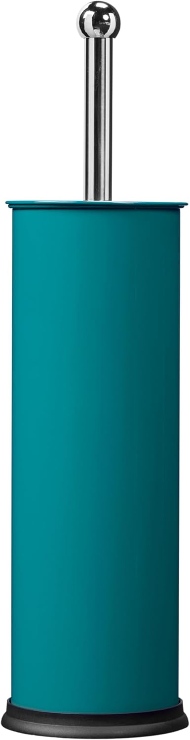 ROSSIGNOL Toilet Brush Holder, Shiny stainless steel, turquoise blue, One Size
