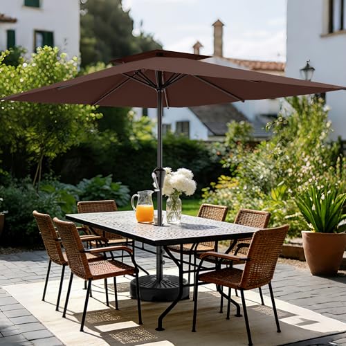 Image of AreShark 8'x10' 2 Tiers Rectangular Patio Umbrella - Outdoor Umbrella Waterproof UV Protection, Market Table Umbrella w /Crank for Pool, Backyard, Deck(Dark Brown)