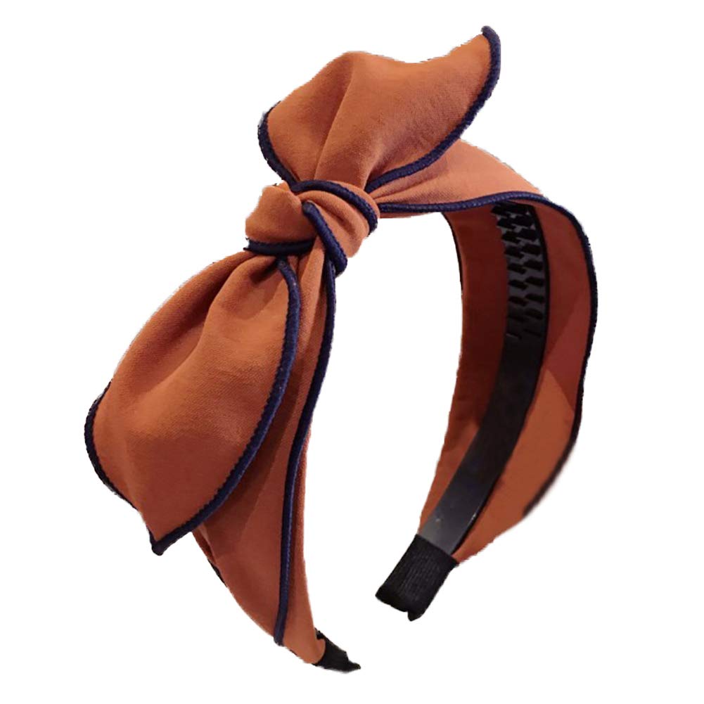 Fascia for il trucco - Cerchietto for capelli con fiocco for donna, tinta unita, fascia larga in tessuto, spago for capelli, colore: blu (Color : Brick Red)