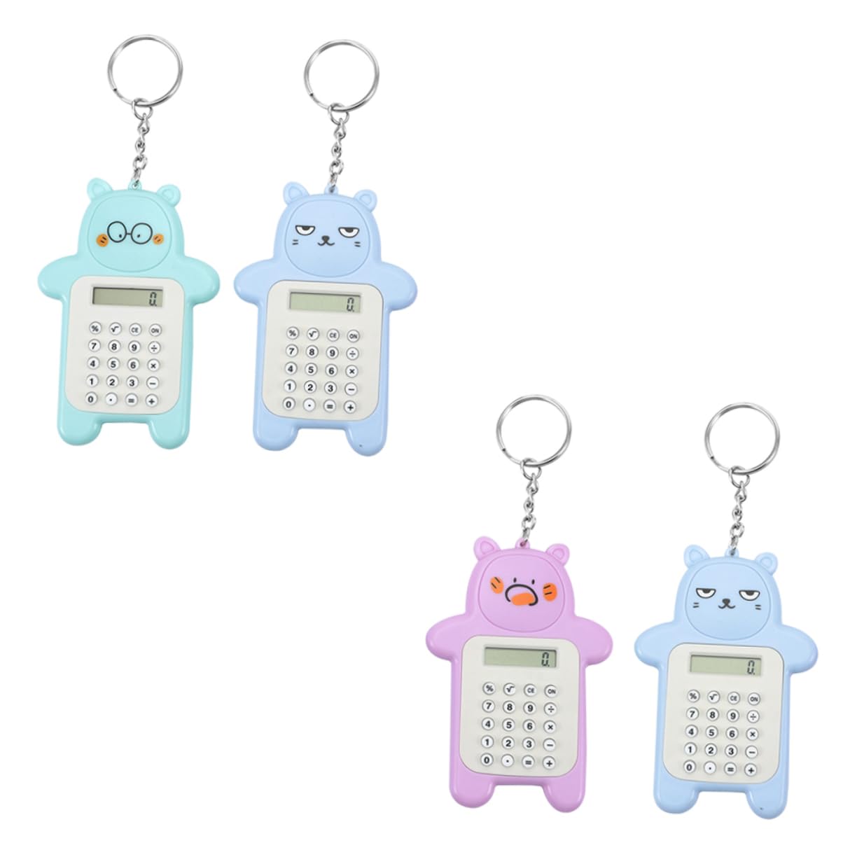 Veemoon 4pcs Mini Cartoon Bear Calculator Keychain Portable Student Calculator LCD Screen Keyring Pendant for Easy for School and Daily Use