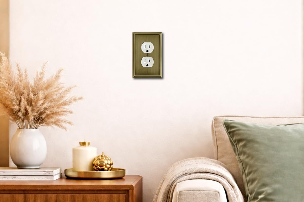 OKAWYC Single Duplex Outlet Light Switch Cover Aria Metal Wall Plate, 4-Pack Antique Brass 1 Gang, for Receptacle Light Switch, Switch Cover Decorative Wallplate, Durable