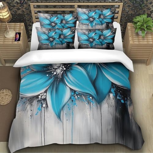 Parure de lit 3D bleu floral pour en finir avec les draps rudes