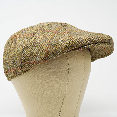 Borges & Scott Dingwall 8 Piece Flat Cap - 100% Handwoven Wool - Harris Tweed - Water Resistant - Pine Gold Herringbone - 60Cm #TOP2